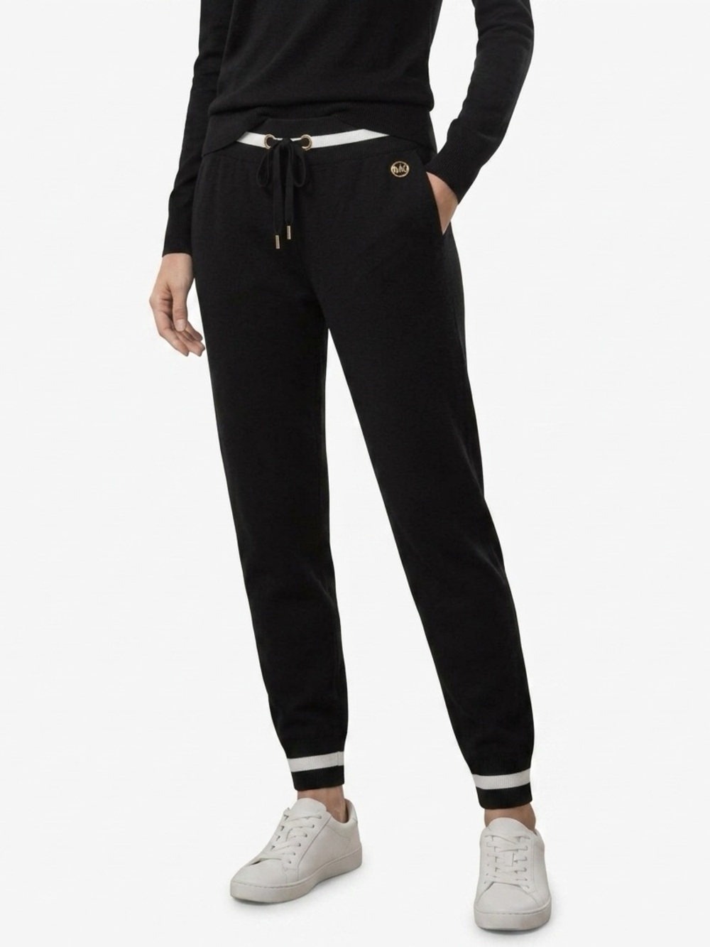 MICHAEL Michael Kors Black Knit Joggers w/ White Trim and Gold Hardware Sz M
